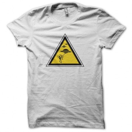 Shirt Panneau Danger attaque d'OVNI blanc pour homme et femme