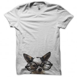 Shirt Chien à lunettes blanc pour homme et femme