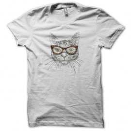 Shirt Chat à lunettes léopard blanc pour homme et femme