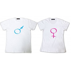Shirt pour couple symboles mâle femelle - Pack homme et femme Blanc pour homme et femme