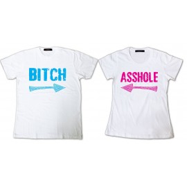 Shirt pour couple Bitch Asshole - Pack homme et femme Blanc pour homme et femme