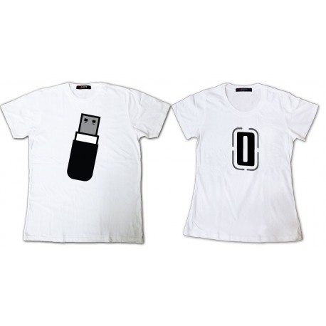Shirt pour couple USB connexion mâle femelle - Pack homme et femme Blanc pour homme et femme