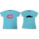 Shirt pour couple swag moustache et lèvres - Pack homme et femme turquoise pour homme et femme