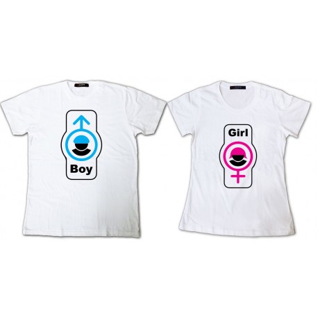 Shirt pour couple Boy & Girl pictogram - Pack homme et femme Blanc - lov15 pour homme et femme