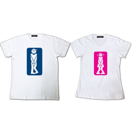 Shirt pour couple Envie de faire pipi pictogrammes - Pack homme et femme Blanc pour homme et femme