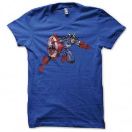 Shirt Captain America dessin à l'attaque bleu pour homme et femme