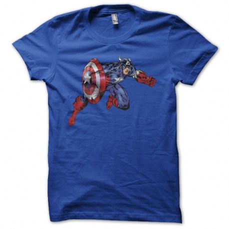 Shirt Captain America dessin à l'attaque bleu pour homme et femme