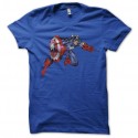 Shirt Captain America dessin à l'attaque bleu pour homme et femme