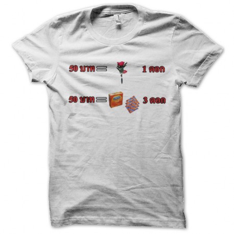 Shirt humoristique 1 rose égal 3 capotes blanc pour homme et femme