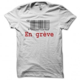 Shirt En grève code barre tchèque blanc pour homme et femme