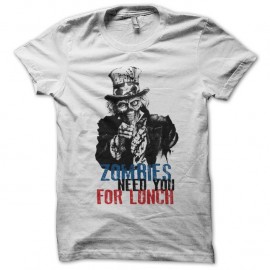 Shirt Zombies need you for lunch parodie Oncle Sam blanc pour homme et femme