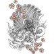 Shirt Tattoo Samourai contre Dragon avec des fleurs blanc pour homme et femme