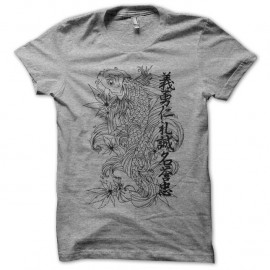 Shirt tatouage poisson japonais monochrome et ideogrammes gris pour homme et femme