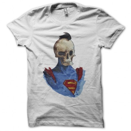 Shirt dessin squelette punk en Superman blanc pour homme et femme