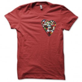 Shirt drogues coeur de cachetons rouge pour homme et femme