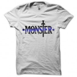 Shirt manga monster logo Naoki Urasawa bleu sur blanc pour homme et femme