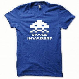 Shirt Space Invaders blanc/bleu royal pour homme et femme