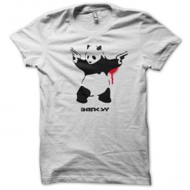 Shirt Banksy - panda shooting blanc pour homme et femme