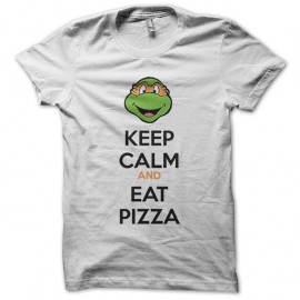 Shirt Keep calm and eat pizza tortues ninja blanc pour homme et femme