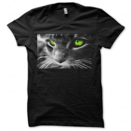 Shirt chat yeux verts noir pour homme et femme