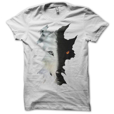 Shirt portrait loup artistique en blanc pour homme et femme