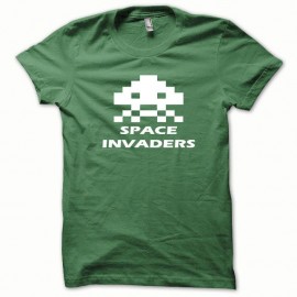 Shirt Space Invaders blanc/vert bouteille pour homme et femme