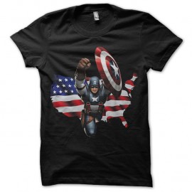 Shirt captain america avec drapeau americain noir pour homme et femme