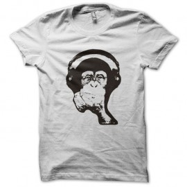 Shirt DJ monkey blanc pour homme et femme