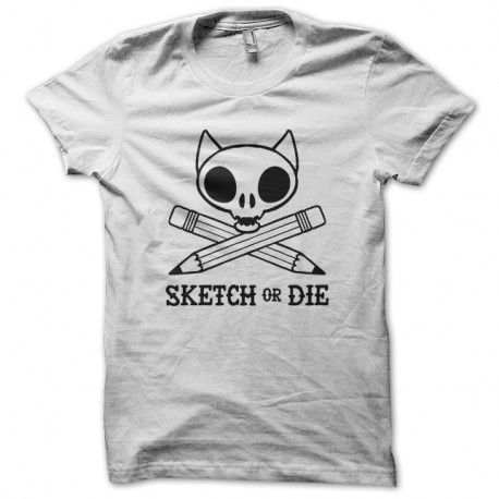 Shirt sketch or die skull cat blanc pour homme et femme