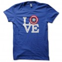 Shirt Captain America LOVE Bleu pour homme et femme