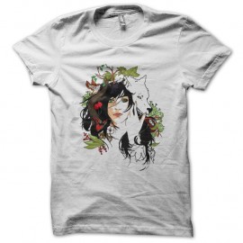 Shirt dessin artistique femme et loup blanc pour homme et femme