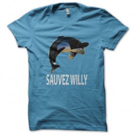 Shirt il faut Sauvez Willy affiche bleu ciel pour homme et femme