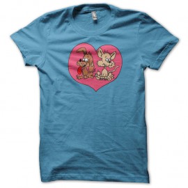 Shirt chien et chat amoureux bleu ciel pour homme et femme