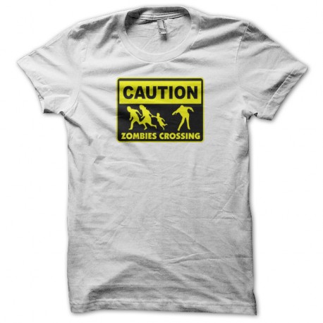 Shirt caution zombies crossing blanc pour homme et femme