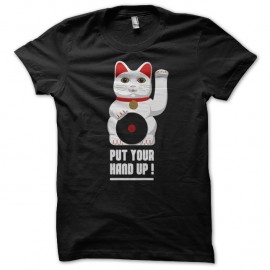 Shirt puit your hands up logo chat chanceux noir pour homme et femme