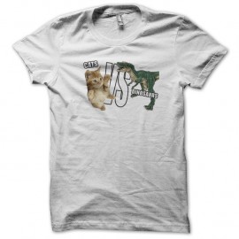 Shirt Cats Versus Dinosaurs blanc pour homme et femme
