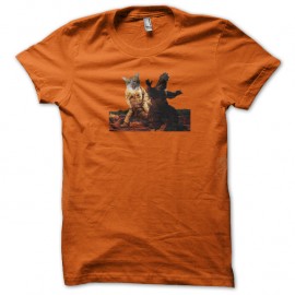 Shirt Godzilla vs chat orange pour homme et femme