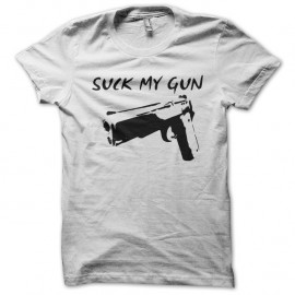 Shirt Suck my gun blanc pour homme et femme