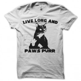 Shirt live long and paws purr cat blanc pour homme et femme
