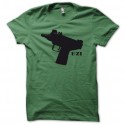 Shirt pistolet mitrailleur UZI noir/vert bouteille pour homme et femme