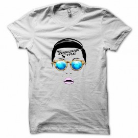 Shirt Gangnam Style tête lunettes bleues visage blanc pour homme et femme