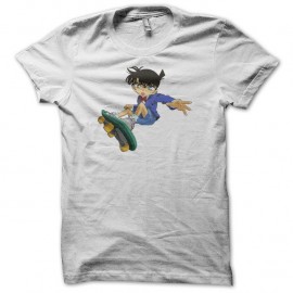 Shirt Detective Conan skateboard manga blanc pour homme et femme