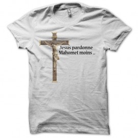 Shirt Jesus pardonne Mahomet moins sarcasme blanc pour homme et femme