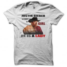 Shirt Chuck Norris Justin Bieber is a Lady blanc pour homme et femme