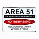 Shirt Area 51 no trespassing blanc pour homme et femme