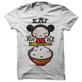 Shirt Pucca parodie Eat your rice bitch blanc pour homme et femme