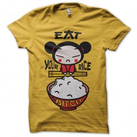 Shirt Pucca parodie Eat your rice bitch jaune pour homme et femme