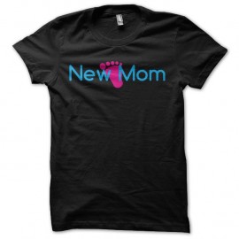 Shirt New Mom baby footprint noir pour homme et femme