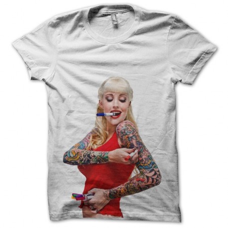 Shirt tatoo master pin up trash blanc pour homme et femme