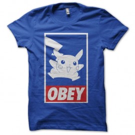 Shirt Pikachu parodie Obey bleu pour homme et femme